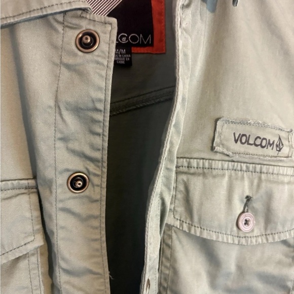 Volcom Olive Green Military Cropped Jacket Women’s Snap Front with Patches - Picture 6 of 7